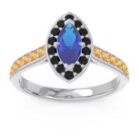 Blue Sapphire Ring In Palladium With Black Onyx And Citrine Nauka Marquise Halo Ring