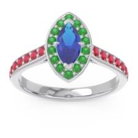 Blue Sapphire Ring In 14k White Gold With Emerald And Ruby Nauka Marquise Halo Ring
