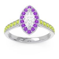 Lab Diamond Ring In 14k White Gold With Amethyst And Peridot Nauka Marquise Halo Ring