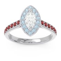 Lab Diamond Ring In 14k White Gold With Aquamarine And Garnet Nauka Marquise Halo Ring