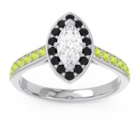 Lab Diamond Ring In 14k White Gold With Black Onyx And Peridot Nauka Marquise Halo Ring