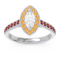 Lab Diamond Ring In 14k White Gold With Citrine And Garnet Nauka Marquise Halo Ring