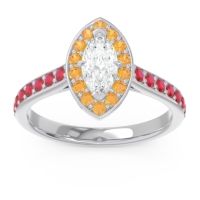 Lab Diamond Ring In 14k White Gold With Citrine And Ruby Nauka Marquise Halo Ring