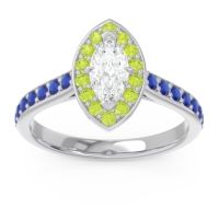 Lab Diamond Ring In 14k White Gold With Peridot And Blue Sapphire Nauka Marquise Halo Ring