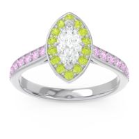 Lab Diamond Ring In 14k White Gold With Peridot And Pink Tourmaline Nauka Marquise Halo Ring