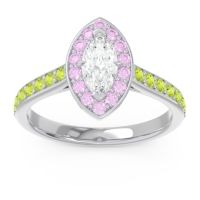 Lab Diamond Ring In 14k White Gold With Pink Tourmaline And Peridot Nauka Marquise Halo Ring