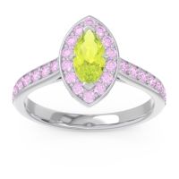 Peridot Ring In 14k White Gold With Pink Tourmaline Nauka Marquise Halo Ring