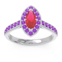 Ruby Ring In 14k White Gold With Amethyst Nauka Marquise Halo Ring