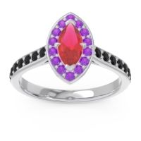 Ruby Ring In 14k White Gold With Amethyst And Black Onyx Nauka Marquise Halo Ring