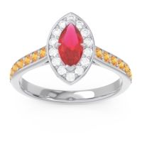Ruby Ring In Palladium With Lab Diamond And Citrine Nauka Marquise Halo Ring