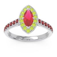 Ruby Ring In Palladium With Peridot And Garnet Nauka Marquise Halo Ring