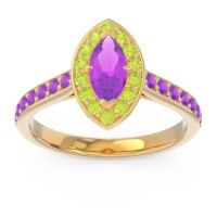 Amethyst Ring In 14k Yellow Gold With Peridot Nauka Marquise Halo Ring