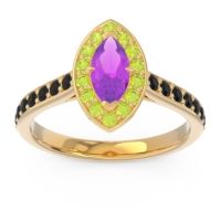 Amethyst Ring In 14k Yellow Gold With Peridot And Black Onyx Nauka Marquise Halo Ring