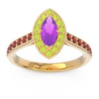 Amethyst Ring In 14k Yellow Gold With Peridot And Garnet Nauka Marquise Halo Ring