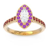 Lab Diamond Ring In 14k Yellow Gold With Amethyst And Garnet Nauka Marquise Halo Ring