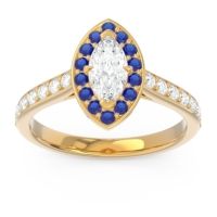Lab Diamond Engagement Ring In 14k Yellow Gold With Blue Sapphire And Diamond - Nauka Marquise Halo Ring