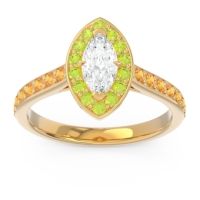 Lab Diamond Ring In 18k Yellow Gold With Peridot And Citrine Nauka Marquise Halo Ring