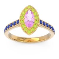 Pink Tourmaline Ring In 14k Yellow Gold With Peridot And Blue Sapphire Nauka Marquise Halo Ring