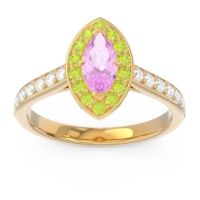 Pink Tourmaline Engagement Ring In 14k Yellow Gold With Peridot And Diamond - Nauka Marquise Halo Ring