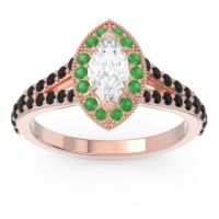 Lab Diamond Ring In 18K Rose Gold With Emerald And Black Onyx Busaplavi Marquise Halo Ring