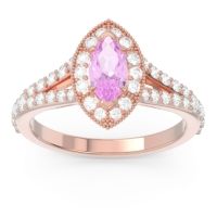 Pink Tourmaline Engagement Ring In 14K Rose Gold With Diamond - Busaplavi Marquise Halo Ring