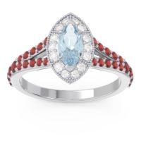 Aquamarine Ring In 14k White Gold With Lab Diamond And Garnet Busaplavi Marquise Halo Ring