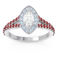 Lab Diamond Ring In 14k White Gold With Aquamarine And Garnet Busaplavi Marquise Halo Ring