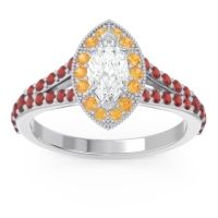 Lab Diamond Ring In 14k White Gold With Citrine And Garnet Busaplavi Marquise Halo Ring