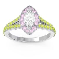 Lab Diamond Ring In 14k White Gold With Pink Tourmaline And Peridot Busaplavi Marquise Halo Ring