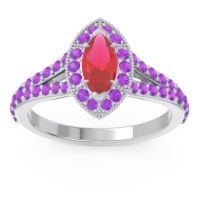 Ruby Ring In 14k White Gold With Amethyst Busaplavi Marquise Halo Ring