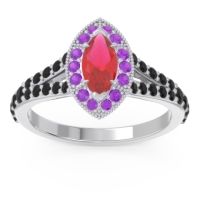 Ruby Ring In 14k White Gold With Amethyst And Black Onyx Busaplavi Marquise Halo Ring