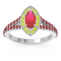 Ruby Ring In Palladium With Peridot And Garnet Busaplavi Marquise Halo Ring