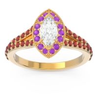 Lab Diamond Ring In 14k Yellow Gold With Amethyst And Garnet Busaplavi Marquise Halo Ring