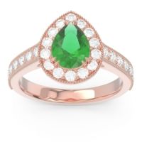 Emerald Ring In 14K Rose Gold With Diamond And Lab Diamond Samsic Pear Halo Ring