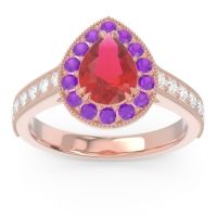 Halo Pave Milgrain Pear Samsic Ring