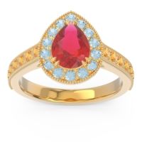 Halo Pave Milgrain Pear Samsic Ring