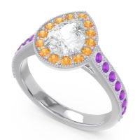 Halo Pave Milgrain Pear Samsic Ring