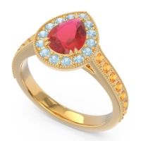 Halo Pave Milgrain Pear Samsic Ring