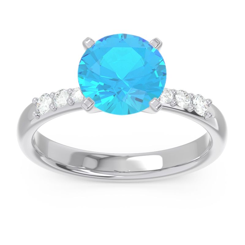 Pave Visuvat Swiss Blue Topaz Ring with Diamond in 14k White Gold