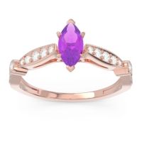 Amethyst Ring In 18K Rose Gold With Diamond And Garnet Citrostra Marquise Antique Ring