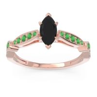 Black Onyx Engagement Ring In 18K Rose Gold With Emerald And Diamond - Citrostra Marquise Antique Ring