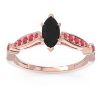 Black Onyx Engagement Ring In 18K Rose Gold With Ruby And Diamond - Citrostra Marquise Antique Ring