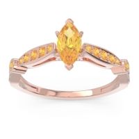 Citrine Engagement Ring In 18K Rose Gold With Diamond - Citrostra Marquise Antique Ring