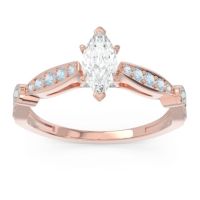 Diamond Ring In 14K Rose Gold With Aquamarine And Swiss Blue Topaz Citrostra Marquise Antique Ring