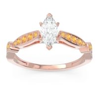 Diamond Ring In 14K Rose Gold With Citrine And Swiss Blue Topaz Citrostra Marquise Antique Ring