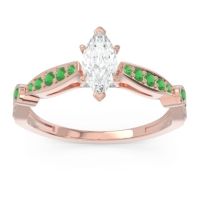 Diamond Ring In 14K Rose Gold With Emerald And Swiss Blue Topaz Citrostra Marquise Antique Ring