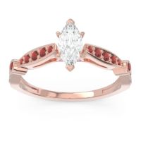 Lab Diamond Ring In 14K Rose Gold With Garnet And Pink Tourmaline Citrostra Marquise Antique Ring