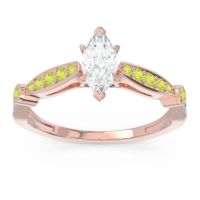 Lab Diamond Ring In 18K Rose Gold With Peridot And Blue Sapphire Citrostra Marquise Antique Ring