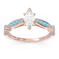 Lab Diamond Ring In 14K Rose Gold With Swiss Blue Topaz And Emerald Citrostra Marquise Antique Ring