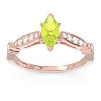 Peridot Ring In 18K Rose Gold With Lab Diamond And Blue Sapphire Citrostra Marquise Antique Ring